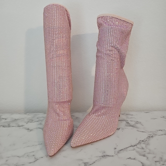Pink Rhinestone Heeled Boots - Picture 2 of 6